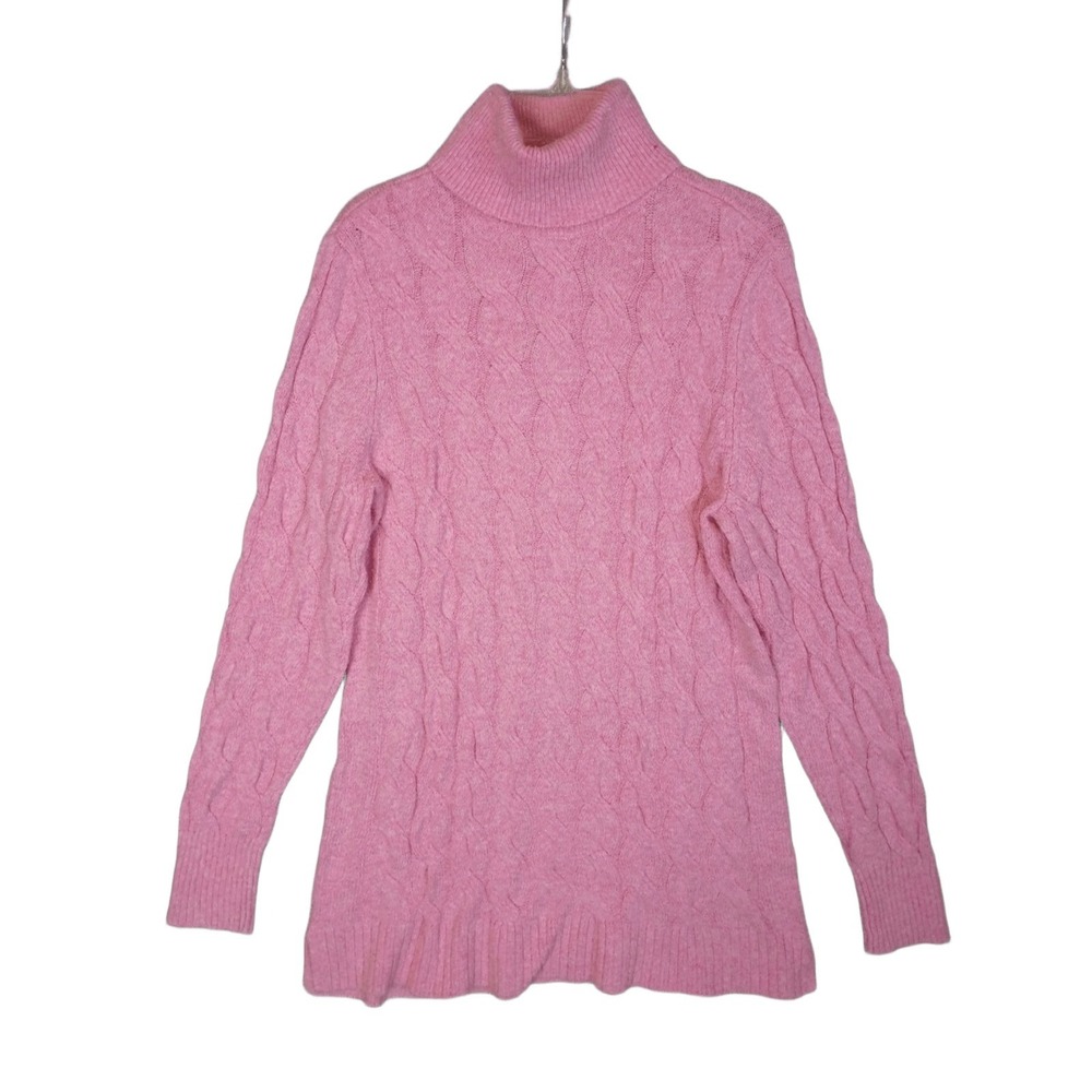 Croft & Barrow Womens M Pink Cable Knit Turtleneck Cozy Warm Casual Long Sleeve